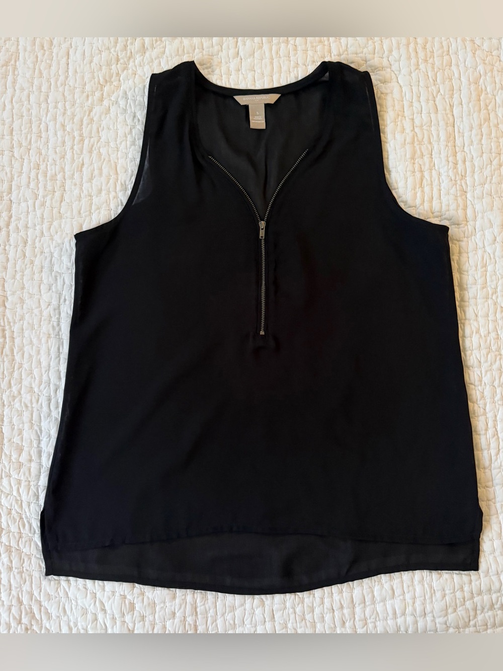 Banana Republic Black Sleeveless Zip-Front Sheer Top